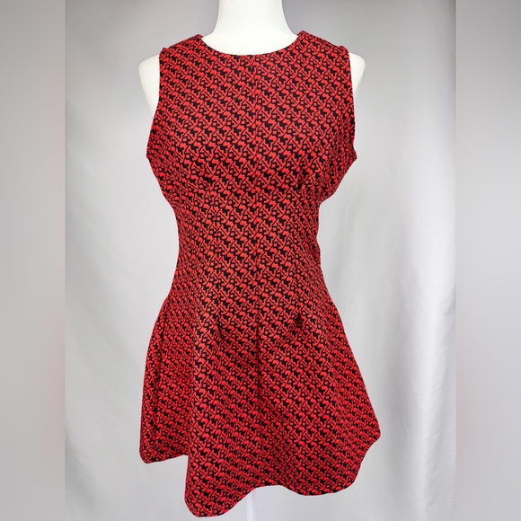 Sans Souci Dresses & Skirts - Sans Souci Red Black Geometric Sleeveless Fit & Flare Dress Size M